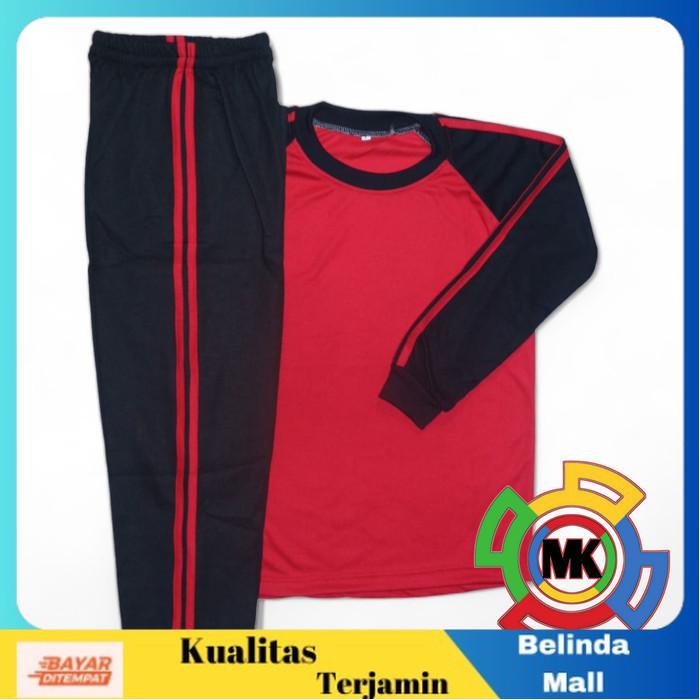 

⭐COD⭐ MURAH Stelan Olahraga Anak SD SMP Seragam Merah Hitam Pjg, XXL