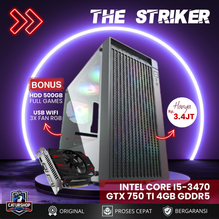 PC GAMING INTEL CORE i5 3470 VGA GTX 750 TI 4GB GARANSI CASING STRIKER