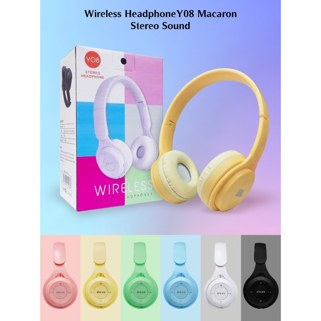 (GAS) Headphone Macaron Wireless Y08 /Stn 36 Bluetooth Headphone Macaron Y-08