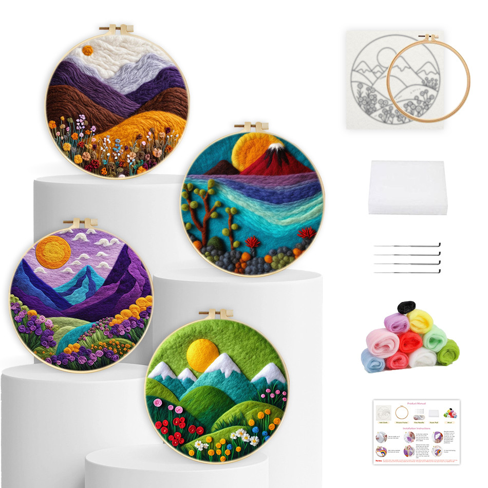 

RUOPOTY-Wool Felt Diy Craft Mountains Colors Scenery Supplies Handmade Felt Arts Crafts Stitch Wall Art Wool Burlap Set Kit Gift