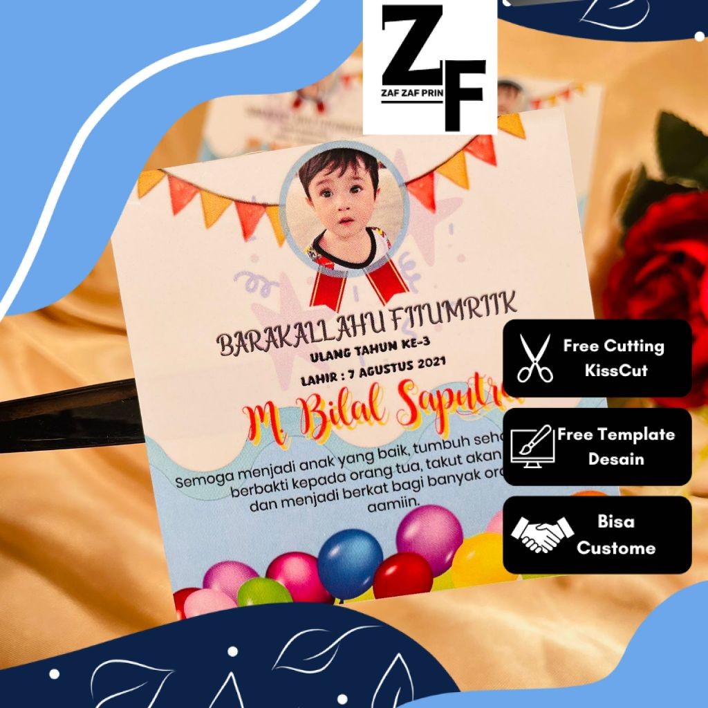 

ZAF 9-15 Sticker Ulang Tahun Anak Bentuk Kotak Stiker Ultah Undangan Happy Birthday Uk.Besar