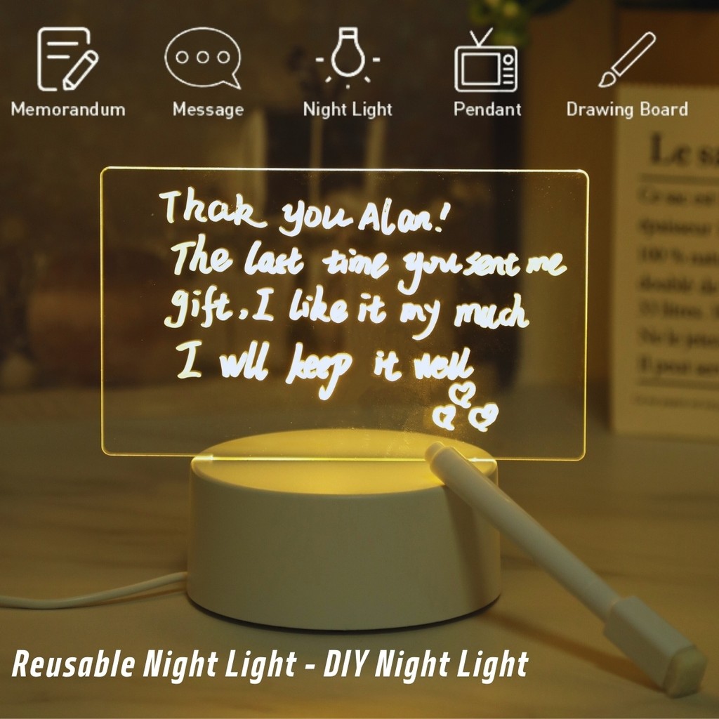 

Modern acrylic 3D night light strip DIY writing board - erasable message board and creative bedside lamp