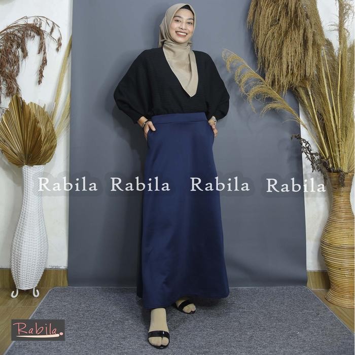 Rok Line A Scuba - Bawahan wanita Basic Panjang Polos Kekinian Pinggang Karet Muslim - PUTIH