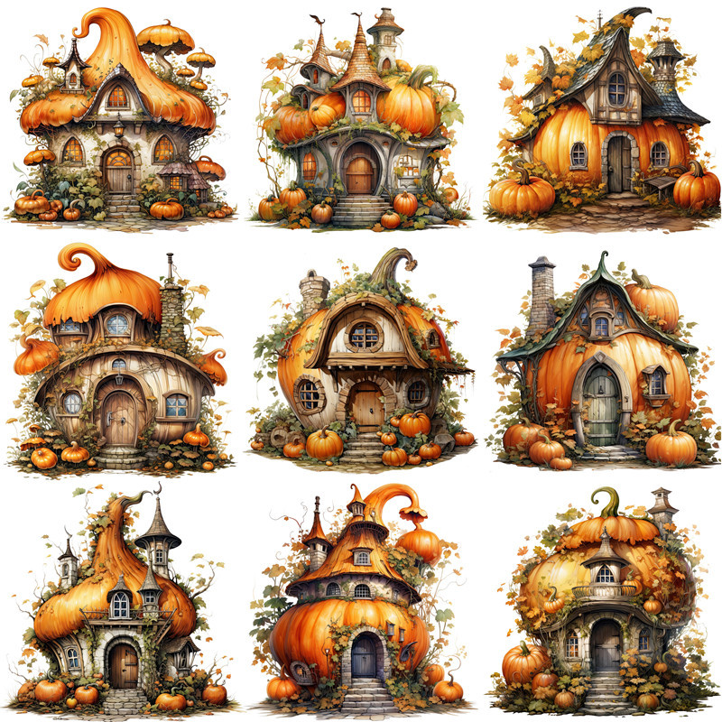 

9Pcs/Pack Halloween Pumpkin House Sticker DIY Craft Scrapbooking Album Junk Journal Decorative Stickers