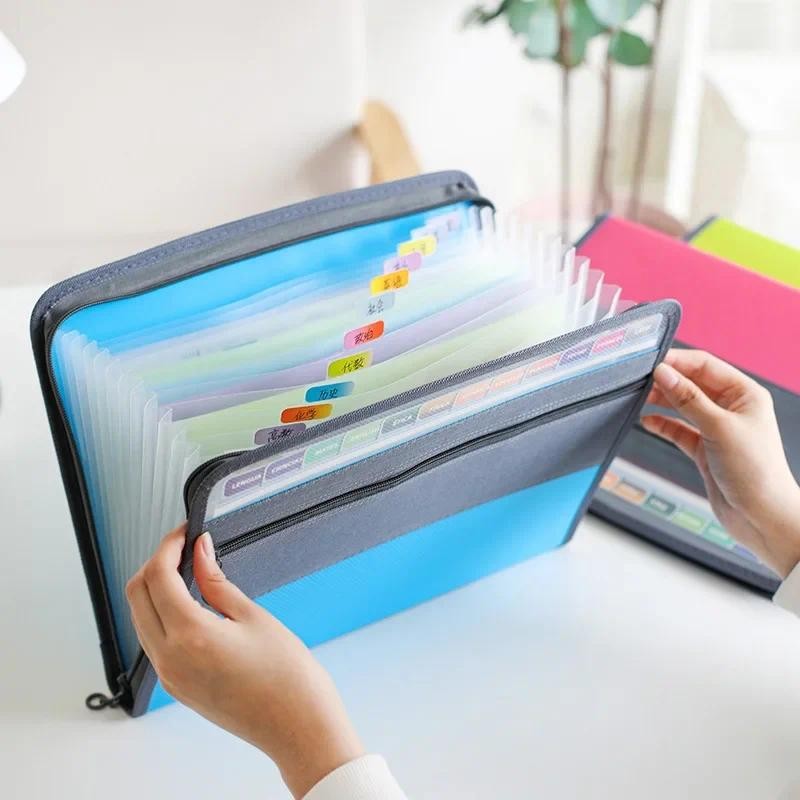 

13 Pockets A4 Expanding Wallet File Folders Large Capacity Zipper Paper Document Storage Organ Bag School Office Organizer Case
