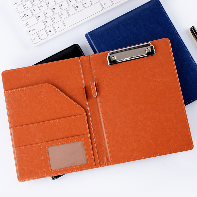 

A5 Leather Padfolio Portfolio File Folder Clipboard Document Holder Business Contract Paper Clamp Writing Pad for Office