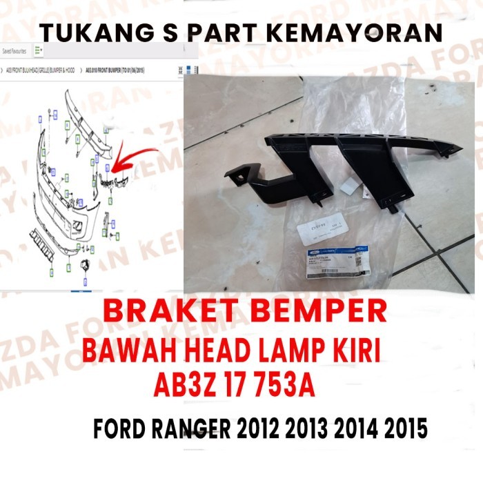 Braket Bawah Head Lamp Kiri Bemper Depan Ford Ranger 2200cc Tahun 2012 2013 2014 2015 Ford Ranger T6