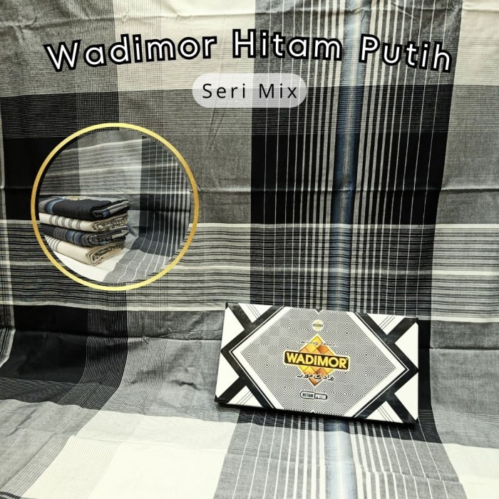 "R.V.Shop" -  PROMO Sarung Tenun Dewasa ASLI Wadimor Motif HITAM PUTIH Katun Muslim Santri - DUS