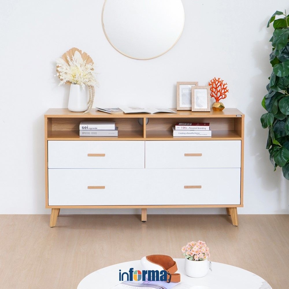 Informa Grecia Kabinet Dengan 4 Laci - Putih Oak Lemari Kabinet Serbaguna Cabinet Penyimpanan Indoor