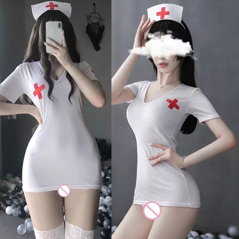 Baju Tidur Lingerie Wanita Cosplay Nurse Perawat Piyama Baju Dinas Malam Nightdress Sexy Transparan