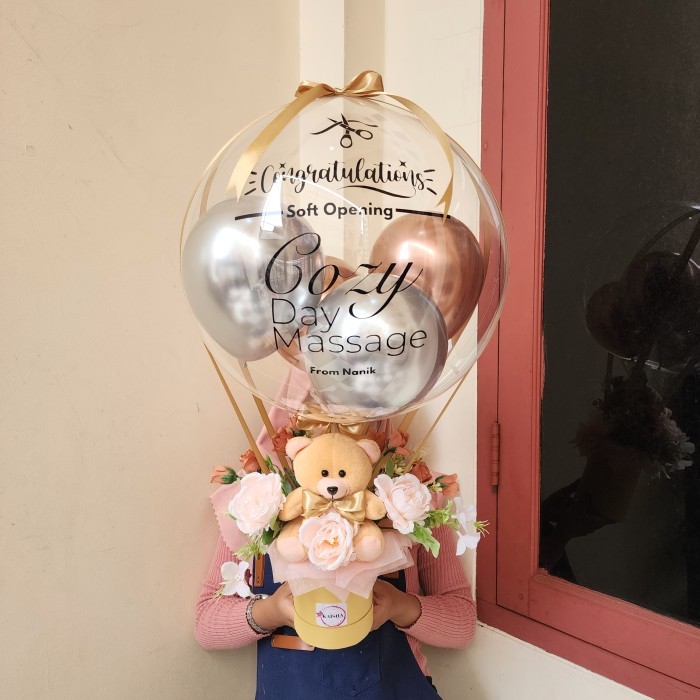 [[New Collection]] Buket Balon Bucket Balon Bouquet Balon Boneka dan Bunga - Rose Gold