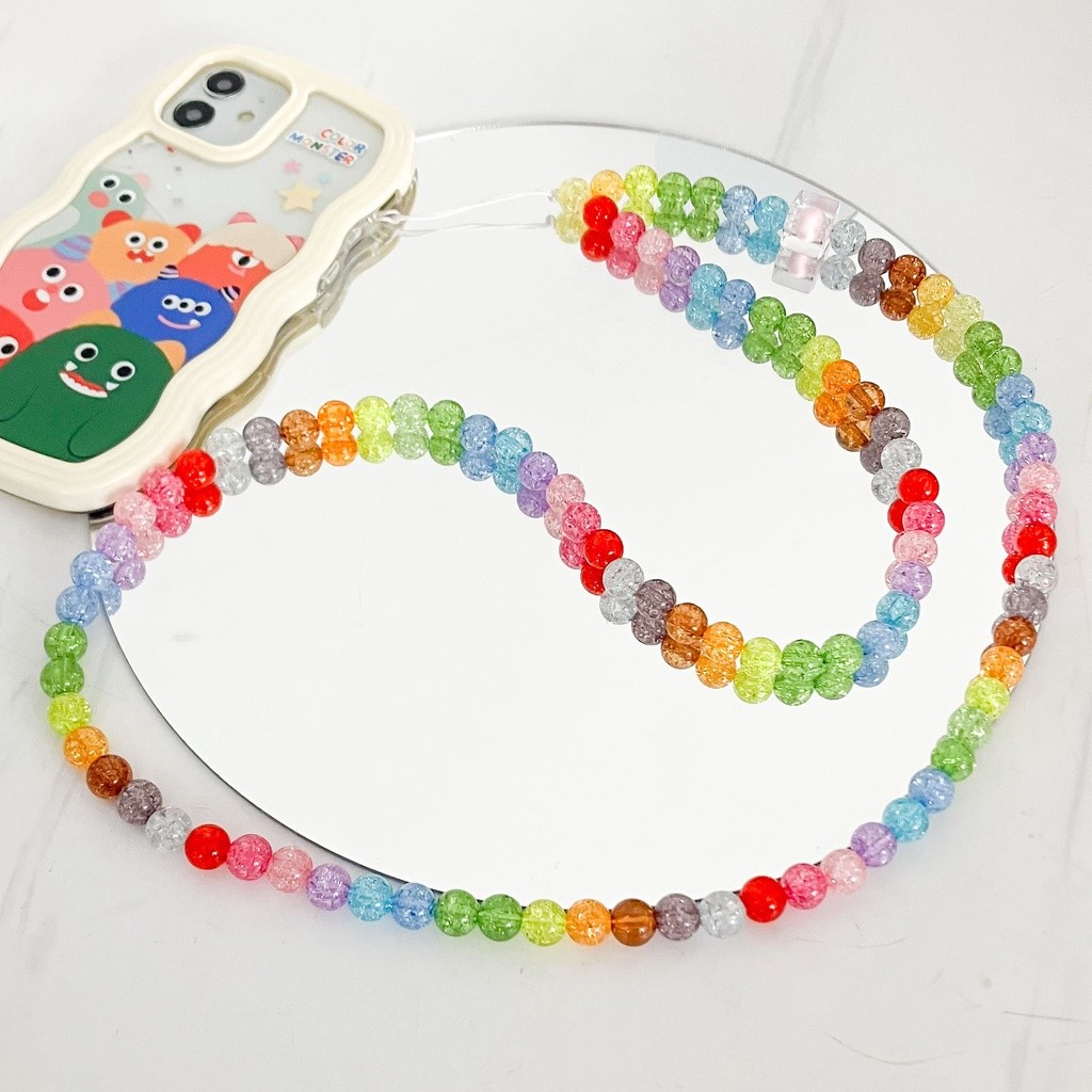 (PL) Beads Lanyard Rainbow.  Gantungan HP Kalung / Lanyard HP estetik / Phone Strap Beads / Tali HP 