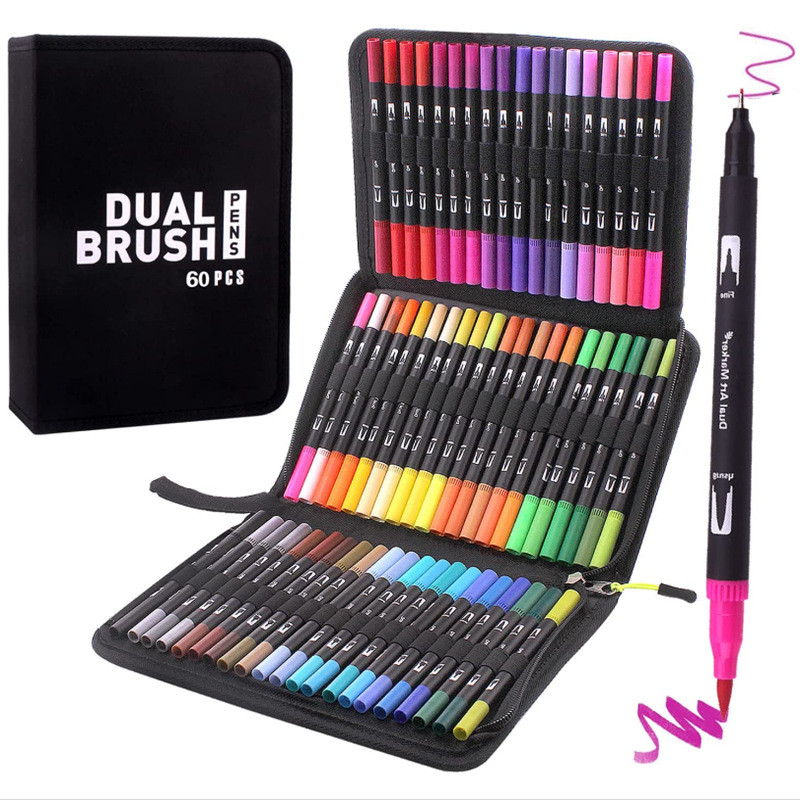 

60-168 Colors Felt Tip Drawing Watercolor Art Markers Pen Set,Dual Brush Fineliner Colouring Pen Set for Calligraphy Painting