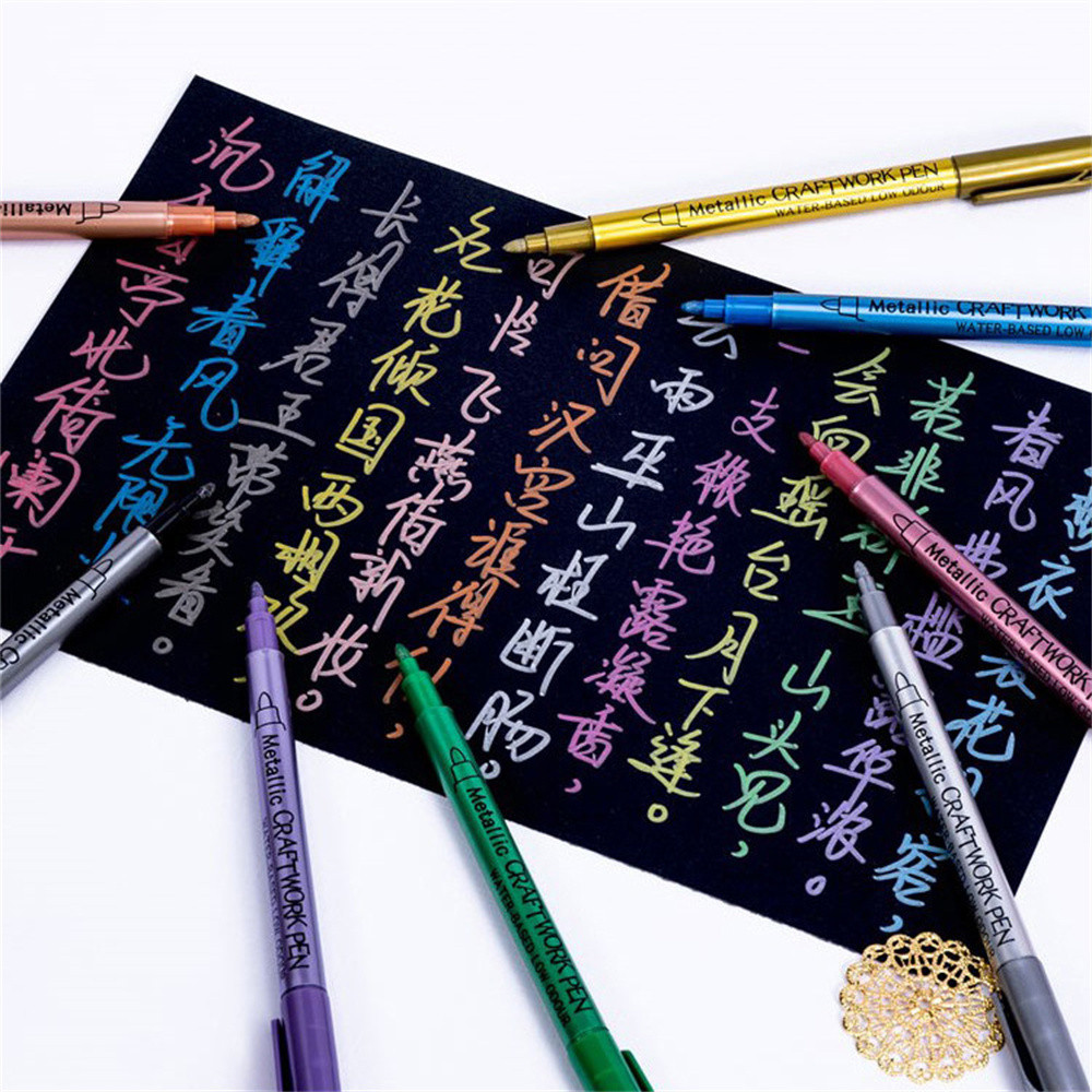 

12pcs Brush Metallic Marker Pens Gold Silver Color Permanent Art Marker For Manga Crafts Scrapbooking School Stationery Supplies