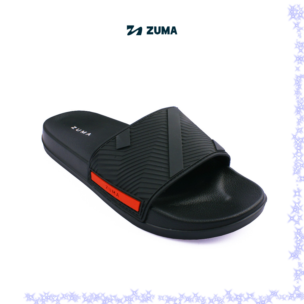 Zuma Men Slide Max 14 Black, Sandal Slop Pria Karet Slip On Polos, Hitam