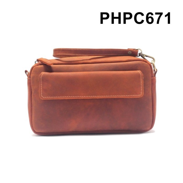 Clutch pria wanita kulit asli pouch hand bag tas tangan coklat PHPC630 - Tan CH