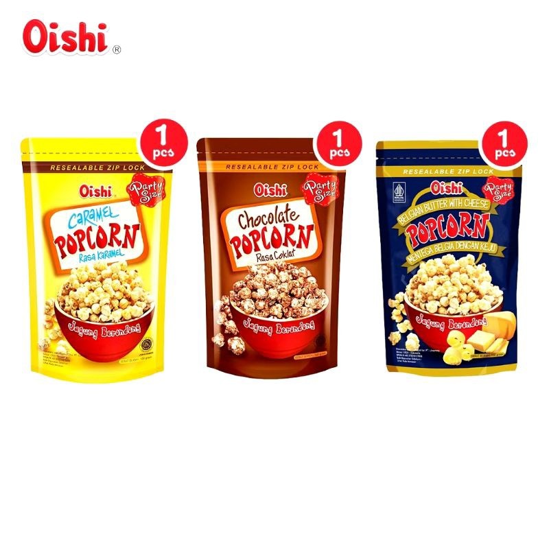 

oishi popcorn mentega belgia dengan keju | karamel | cokelat | 100 grams