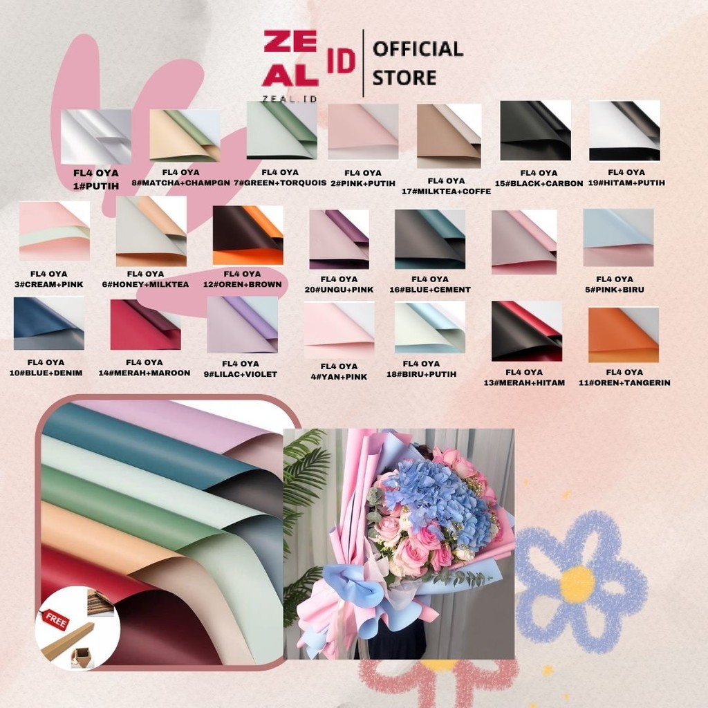 

ZEAL-ID - (5 LEMBAR) - FL4 OYA SMALL 38.5*45CM Kertas Bunga Buket Dua Warna Bi Color/Kertas Buket Florist Cellophane