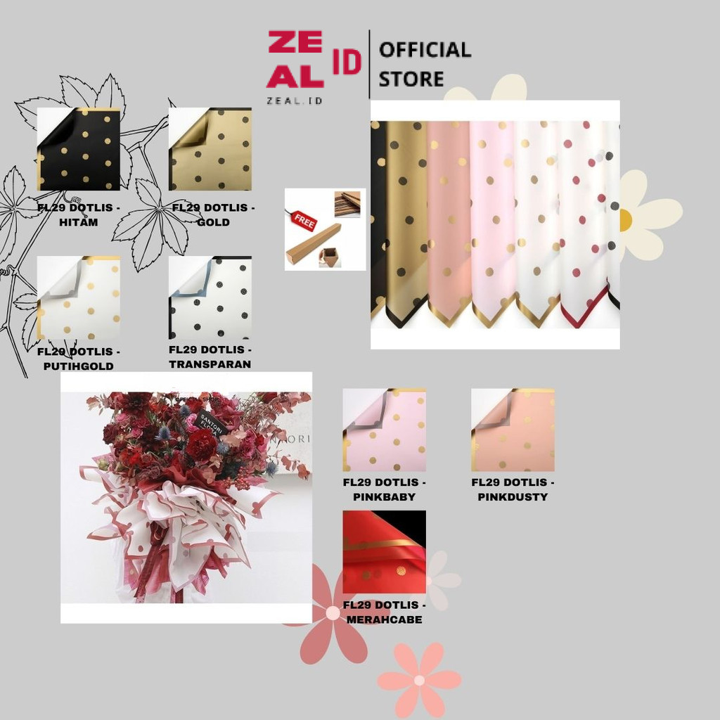

ZEAL-ID - (5 LEMBAR) - FL29 DOTLIS Kertas Bunga Paper Buket Motif Polkadot List Transparan Florist Kado Cellophane
