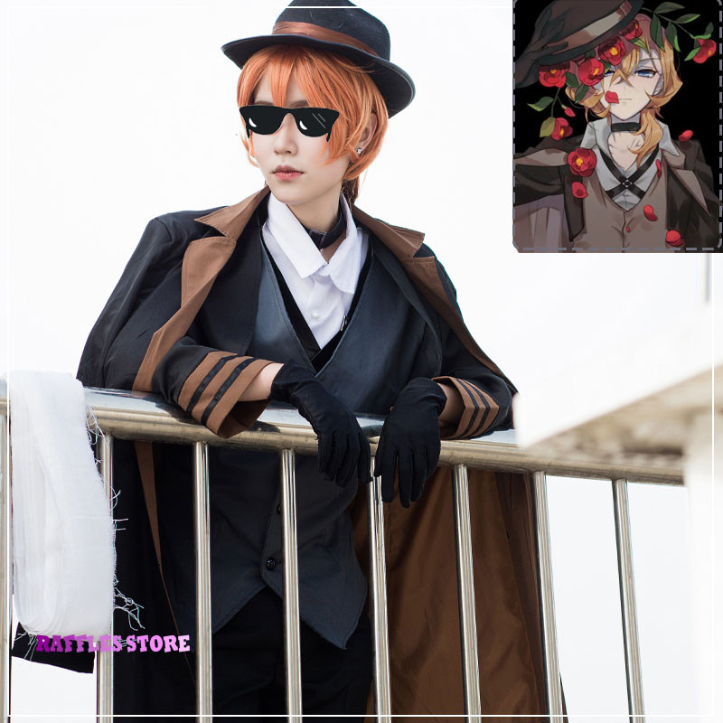 BSD Cosplay Nakahara Chuuya Costume Wig Hat Glove Jacket Pants Chuya Nakahara Anime Clothes Suit