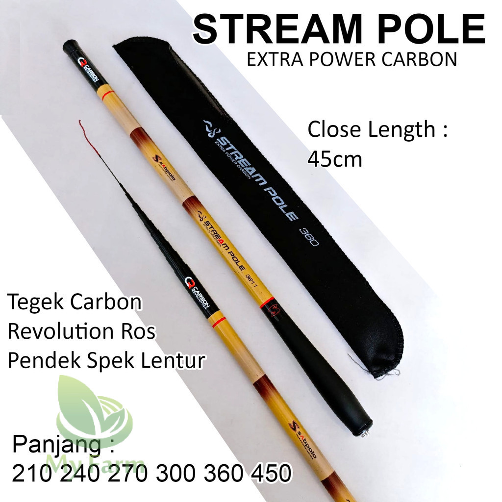 Sabpolo Stream Pole 210 240 270 300 360 Joran Tegek Ruas Pendek Extra Power Carbon Spek Lentur Tangk