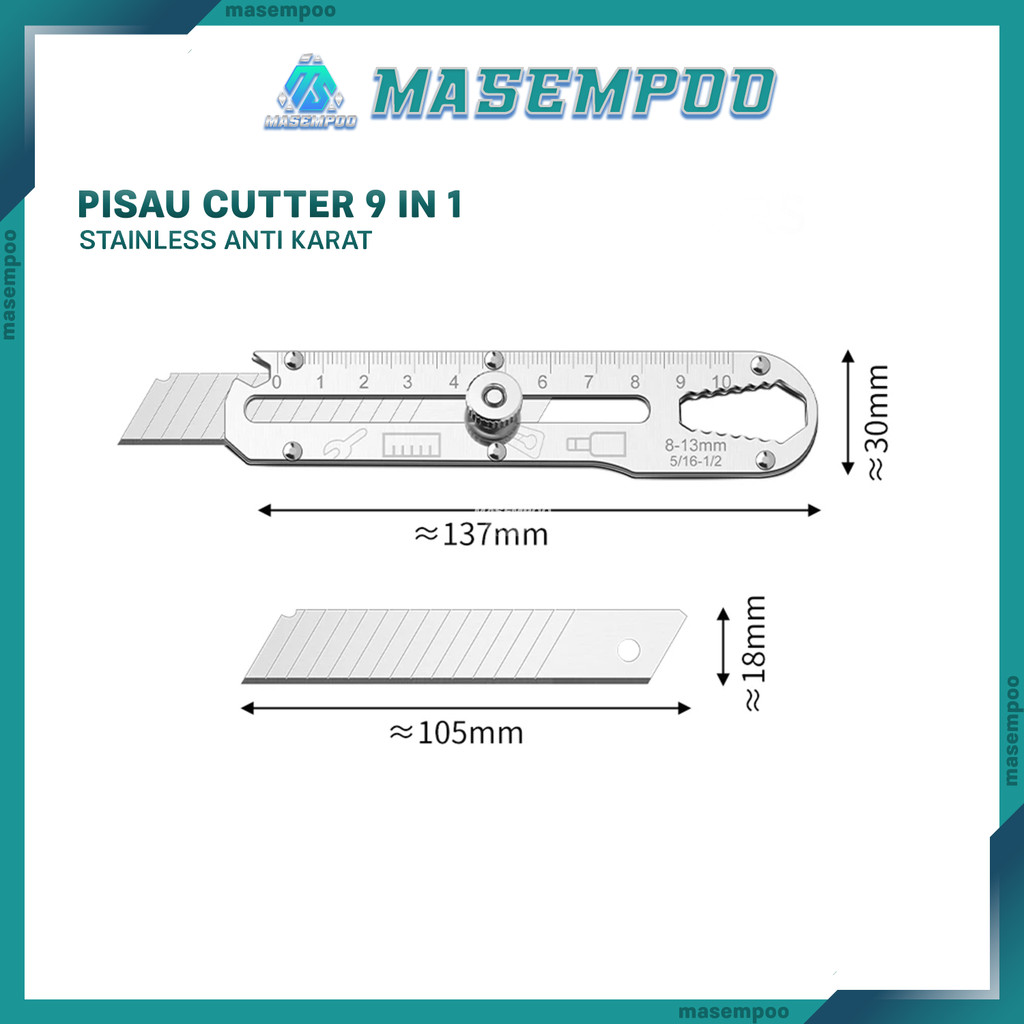 

PCS013 Pisau Cutter Stainless Besi 9in1 Cutter Stainless Pemotong Kertas Tajam Anti Karat Serbaguna