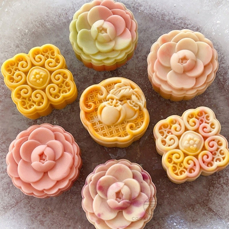 Stempel Kue Kering Bunga Camelia Cetakan Mooncake Tekanan Tangan Pembuat Kue Bulan DIY Alat Pastry U