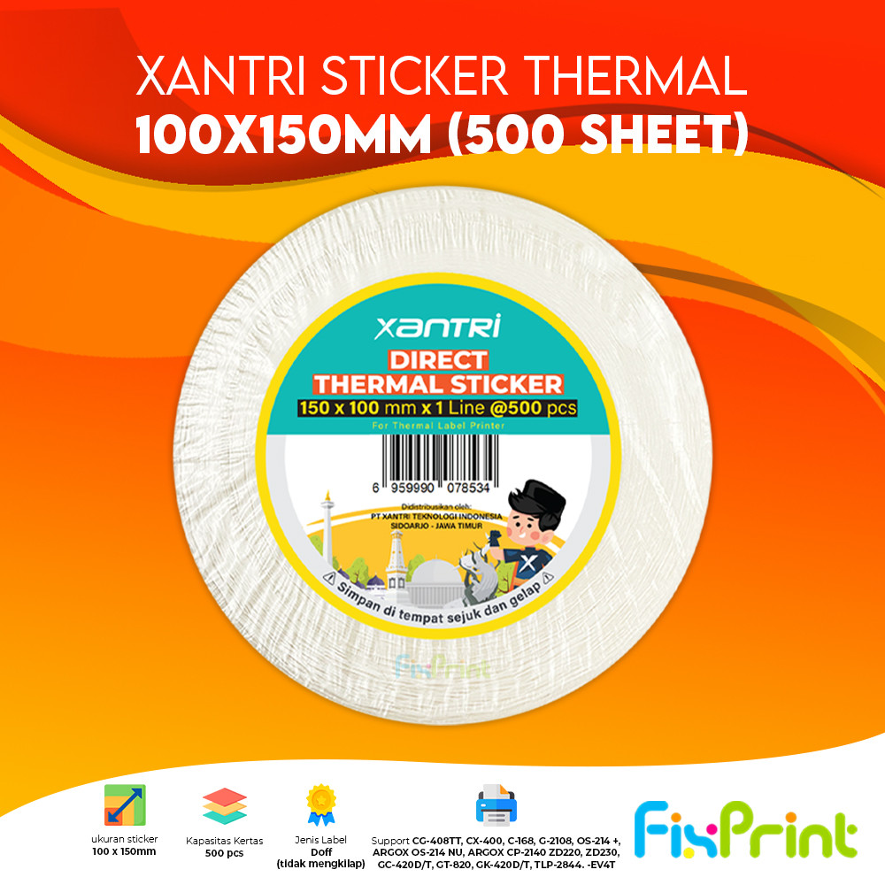 

H7Y Label Thermal Sticker Xantri 100 x 150 mm isi 500 pcs Stiker Resi Barcode - label ROLL