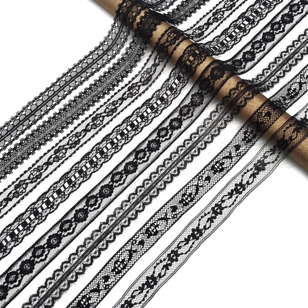

5 Meters White & Black Lace Ribbon Assorted Floral Trims for Gift Wrapping Christmas Wedding Decor DIY Crafts Sewing Accessories
