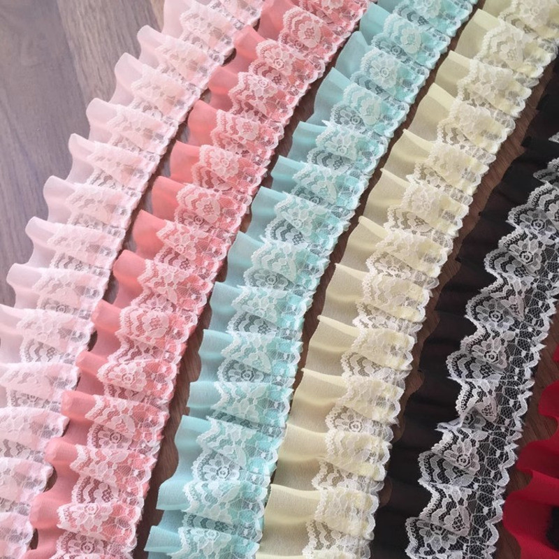 

Double Layered Embroidered Pleated Chiffon Lace DIY Girls' Hats Clothes Skirts Hem Sofa Pillow Curtain Edging Sewing Decoration