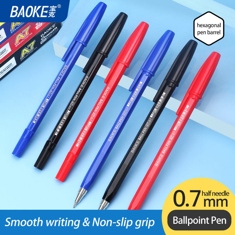 

Baoke Pulpen Ballpen 0.7mm Hitam Merah Biru Ujung Setengah Jarum Ballpoint Bolpen Bolpoin Pena Gel A7