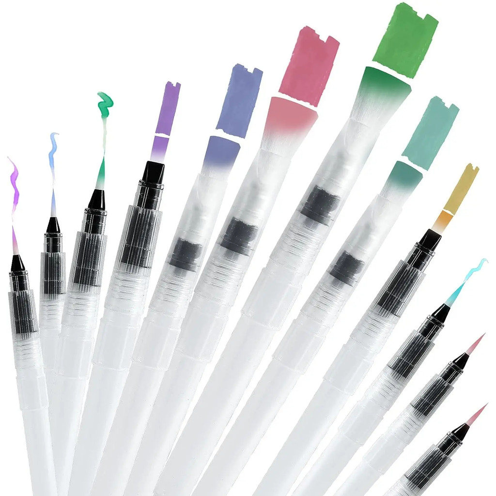 

12pcs Watercolor Brush Pens Water Brush Pen Leakproof With Assorted Tips, Water Brush Pens For Watercolor, Refillable Watercolor