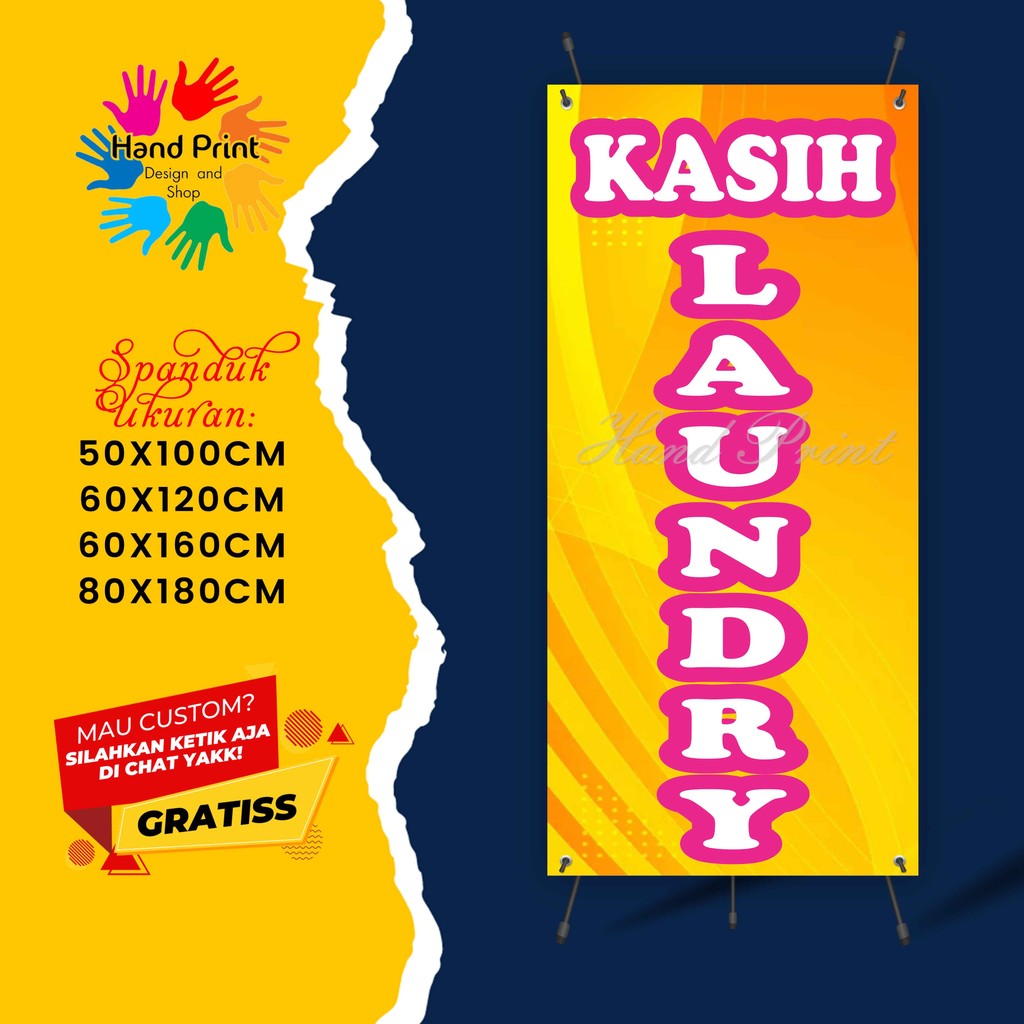 Cetak Spanduk Banner Laundry Kuning Merah MMT Spanduk Custom 60x160