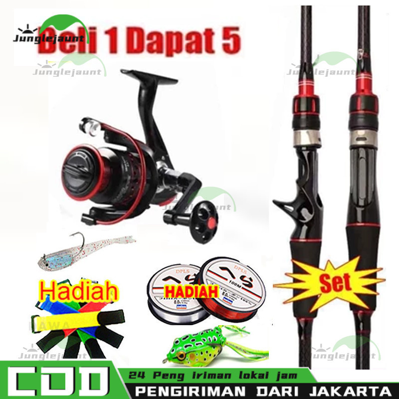 【5 Buah Set】 Joran Pancing Set 1.6m-2.4m Reel Pancing LK 2000-7000Joran UL Carbon Pancingan Set Leng