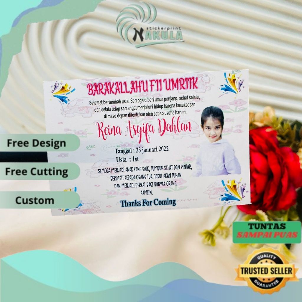 

NKL Sticker Label Hampers Ulang Tahun Persegi Stiker Undangan Birthday Ultah Anak Print Custom