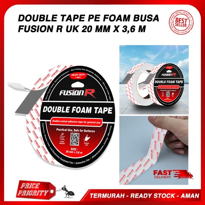 

Double Tape Foam Tebal Super Kuat Fusion R PE FOAM Busa Tebal Hitam 1.0 mm Size 20 mm x 3,6 Meter Solasi Busa 2 Sisi Heavy Duty