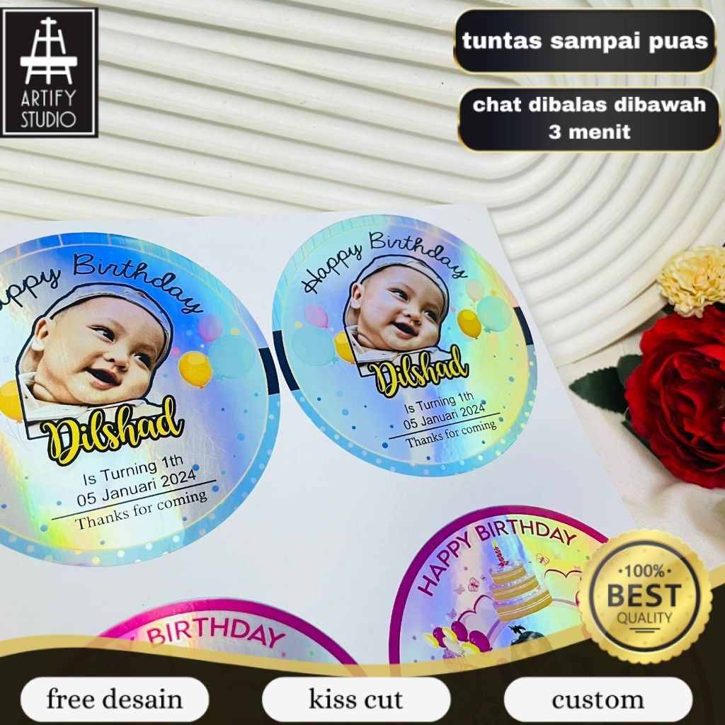 

Artify 2-4 Sticker Undangan Ulang Tahun Anak Label Stiker Happy Birthday Bahan Hologram Anti Air