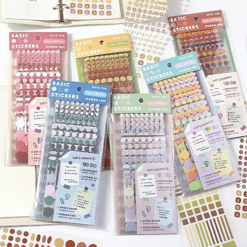 

12sheet/set Minimalism Korean Stationery Sticker Creative Design Number Letter Dot Scrapbook Journal Sticker DIY Decor Sticker
