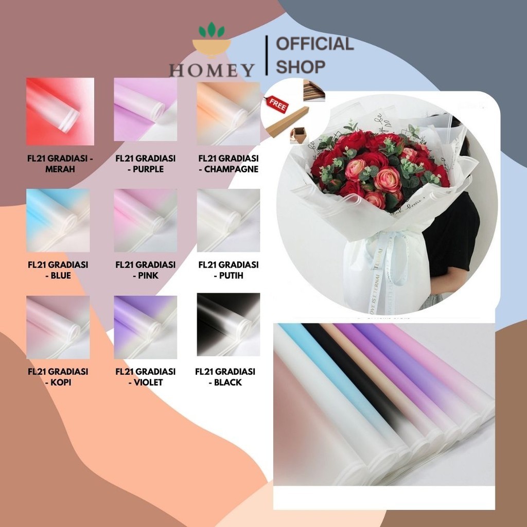 

HOMEY - (5 LEMBAR) - FL21 GRADIASI Kertas Bunga Paper Buket Motif Gradiasi Double Line Florist Cellophane