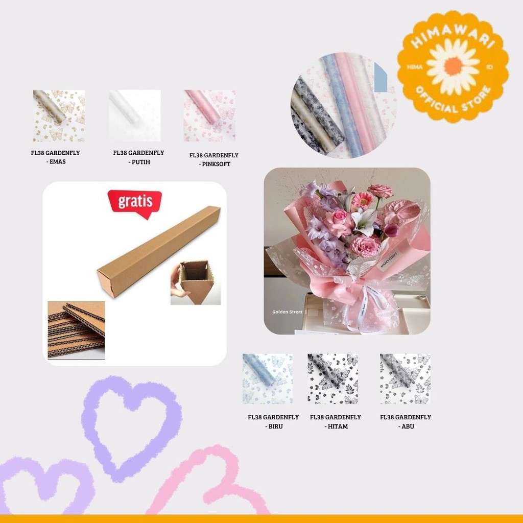 

HIMA - FL38 GARDENFLY Kertas Bunga Paper Buket Motif Summer Plaid Kotak Kado Florist Cellophane