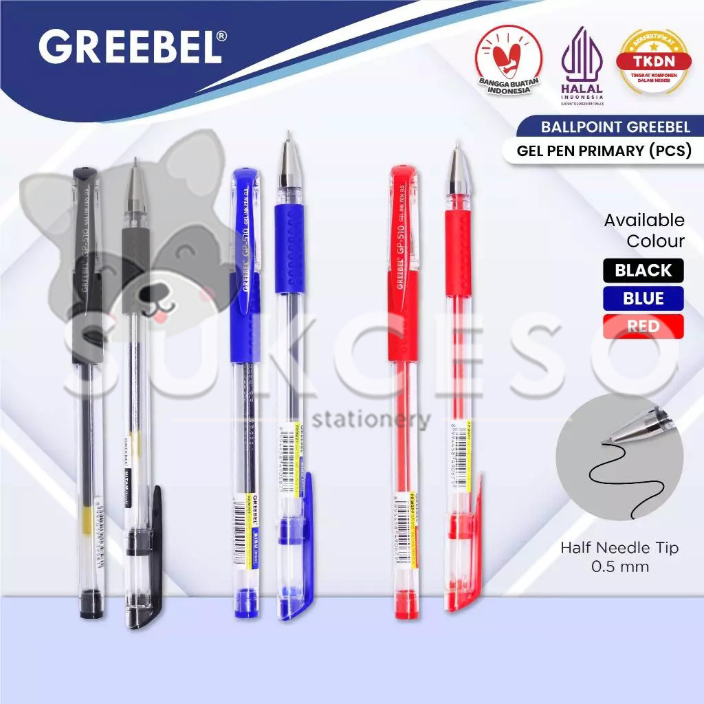 

GREEBEL Gel Pen 0.5mm GP-510 PRIMARY Pulpen Gel Needle Tip SATUAN