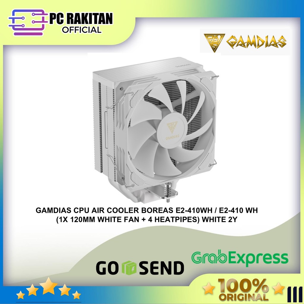 GAMDIAS CPU AIR COOLER BOREAS E2-410WH / E2-410 WH (1X 120MM WHITE FAN + 4 HEATPIPES) WHITE 2Y