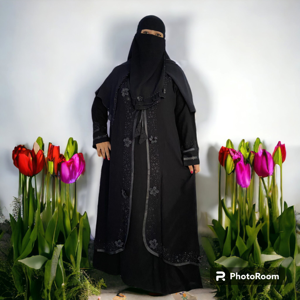 ABAYA AURORA HITAM JETBLACK MURAH | GAMIS WANITA MUSLIM ELEGAN by Griya MUslimah Temboro MURAH