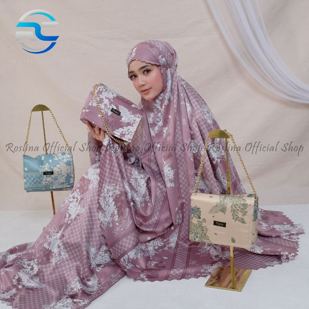 Roslina Mukena Maxmara Luxury Jumbo Printing Laser cut Silk Motif Premium