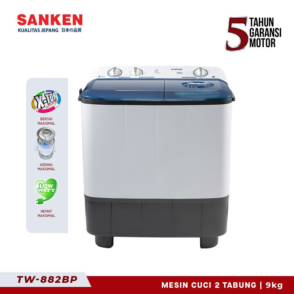 promo Sanken Mesin Cuci Twin Tub TW-882BP 9kg Mesin Cuci 2 Dua Tabung