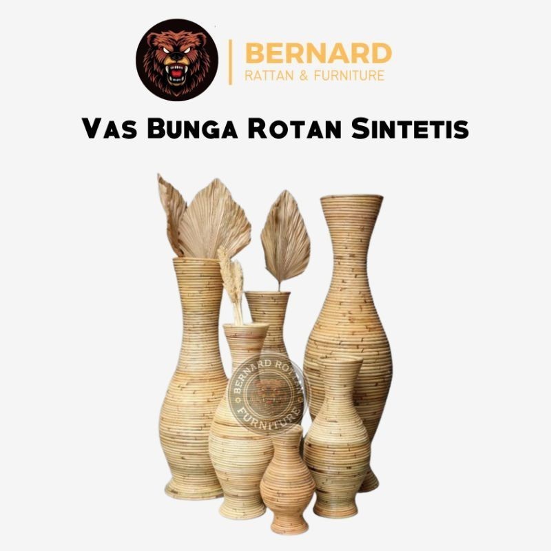 vas bunga guci rotan sintetis