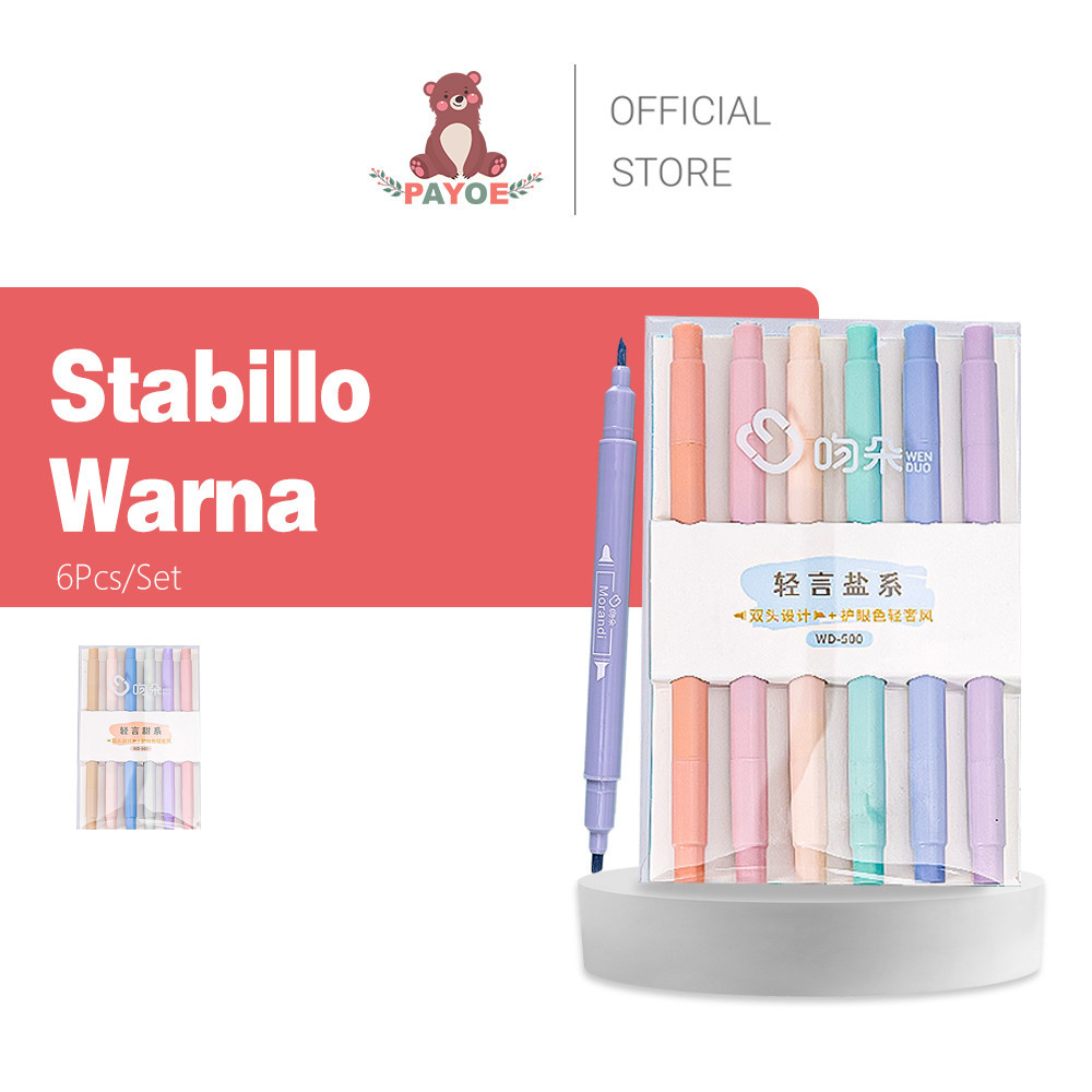 

PAYOE Stabilo Highlighter Pastel 1 Set Lucu Marker Highlighter 6 Warna Double Tip