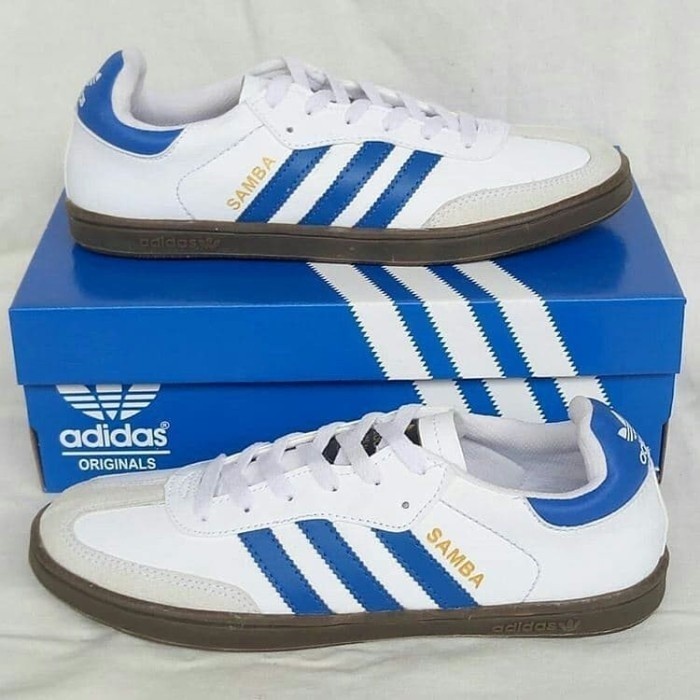 Sepatu Adidas Samba5 white Blue Premium 100%  ORIGINAL