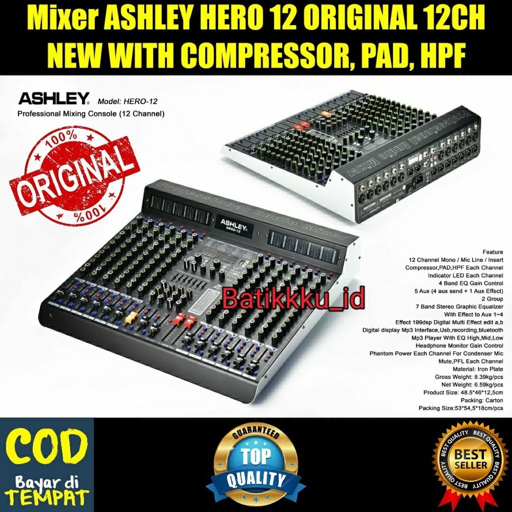 [NEW ORIGINAL BISA COD] MIXER ASHLEY HERO 12 HERO12 12CH ORIGINAL DIGITAL MULTI EFFECT 199DSP EDITA EDITB