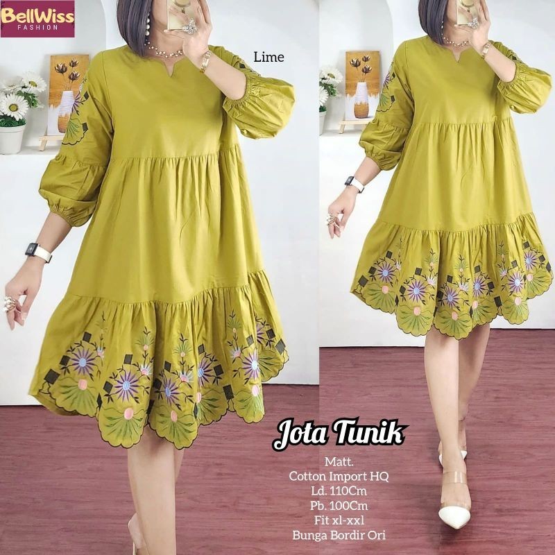 JOTA TUNIK BY BELLWIS/TUNIK BAHAN COTTON AKSEN BORDIR MOTIF BUNGA/ GAMIS MODEL BARU MURAH